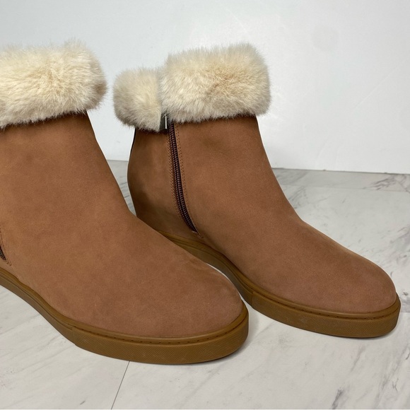 Paolo Flossie Brown Faux Fur Cuff Hidden Wedge Bootie 9 1/2 M - Picture 9 of 14